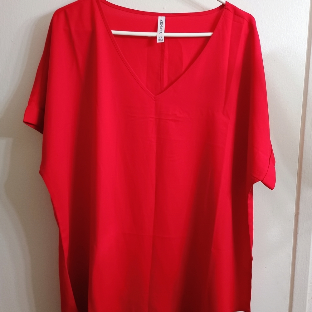 Red V-Neck Women's Top